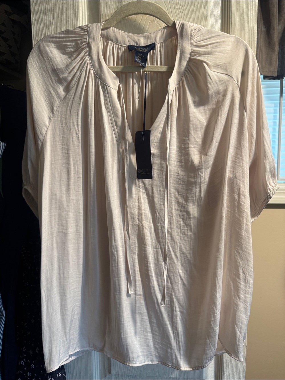 Rachel Light Cream Tie-Front Blouse-XL brand new with tags